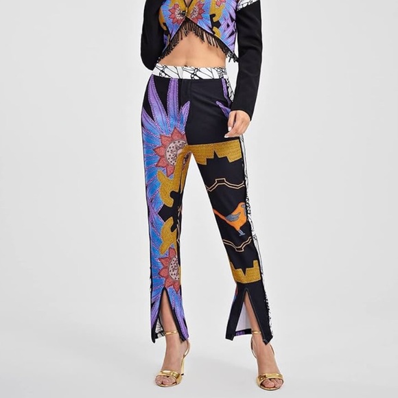 Fabulous Graphic Print Split Hem Stand Out Pants | M - Picture 9 of 9